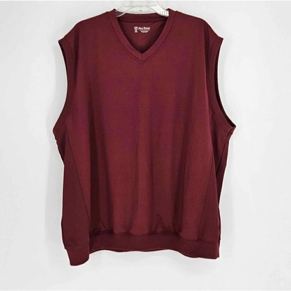 Pro Tour Performance Golf Mens Burgundy V-Neck Sweater Vest Size XXL